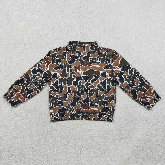 GT1812 Brown Camo Print Girls Mock Neck Yoga Long Sleeve Tee Shirts Top