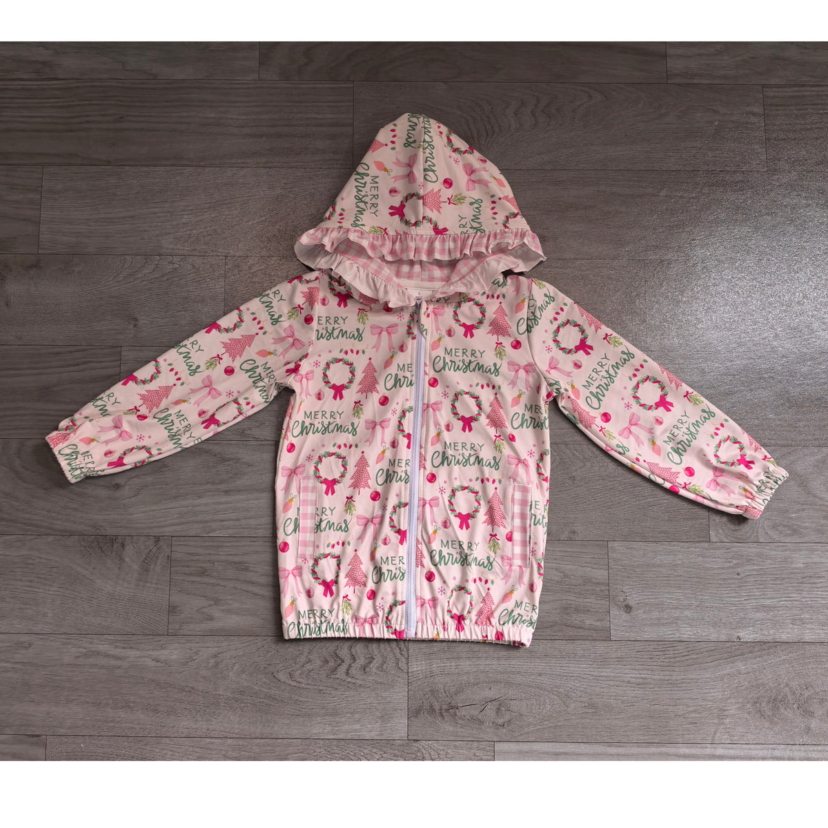 8.6 GT1822 Preorder Tree Bows Pink Checkered Print Girls Christmas Long Sleeve Jackets Top