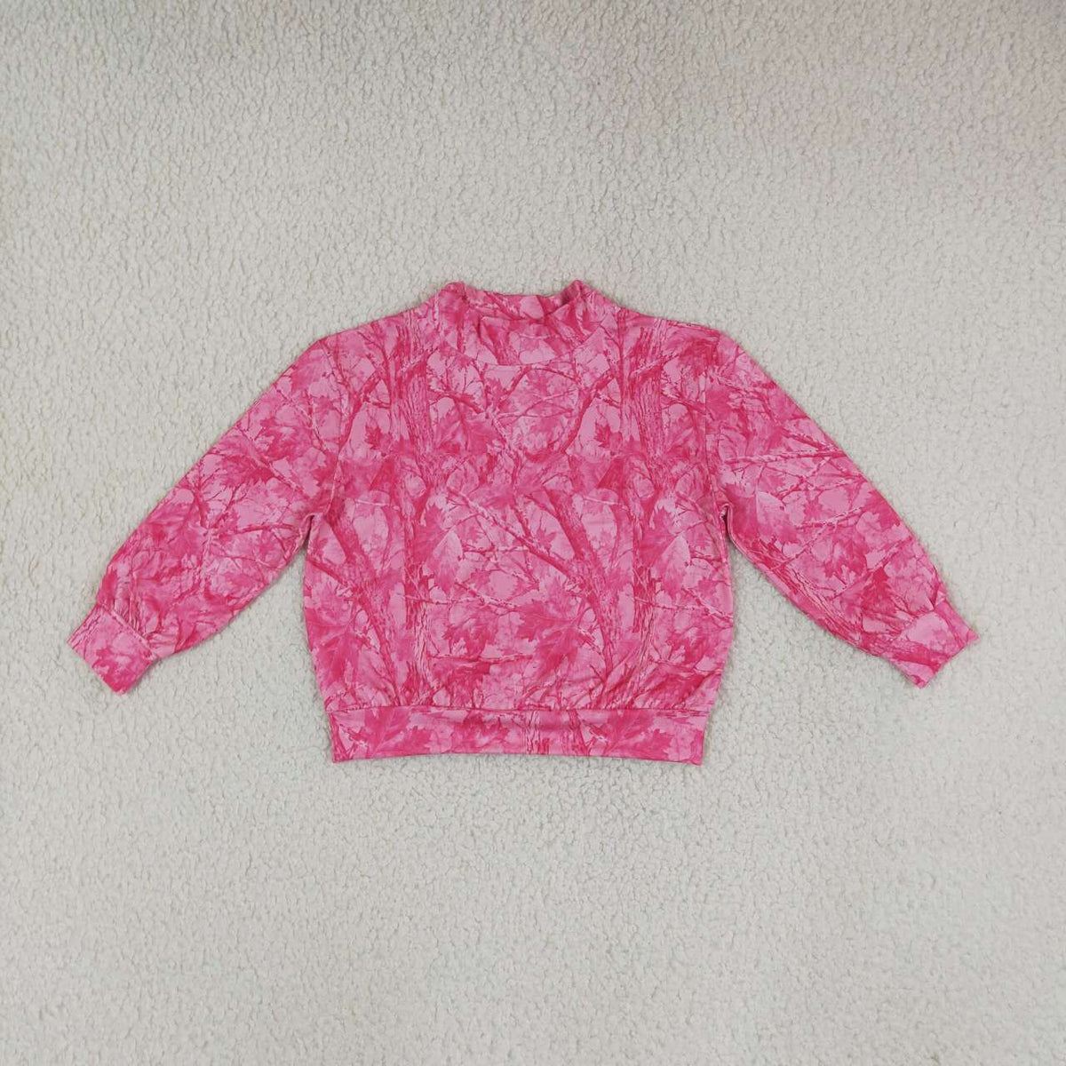 GT1823 Pink Branch Print Girls Mock Neck Sweatshirt Top