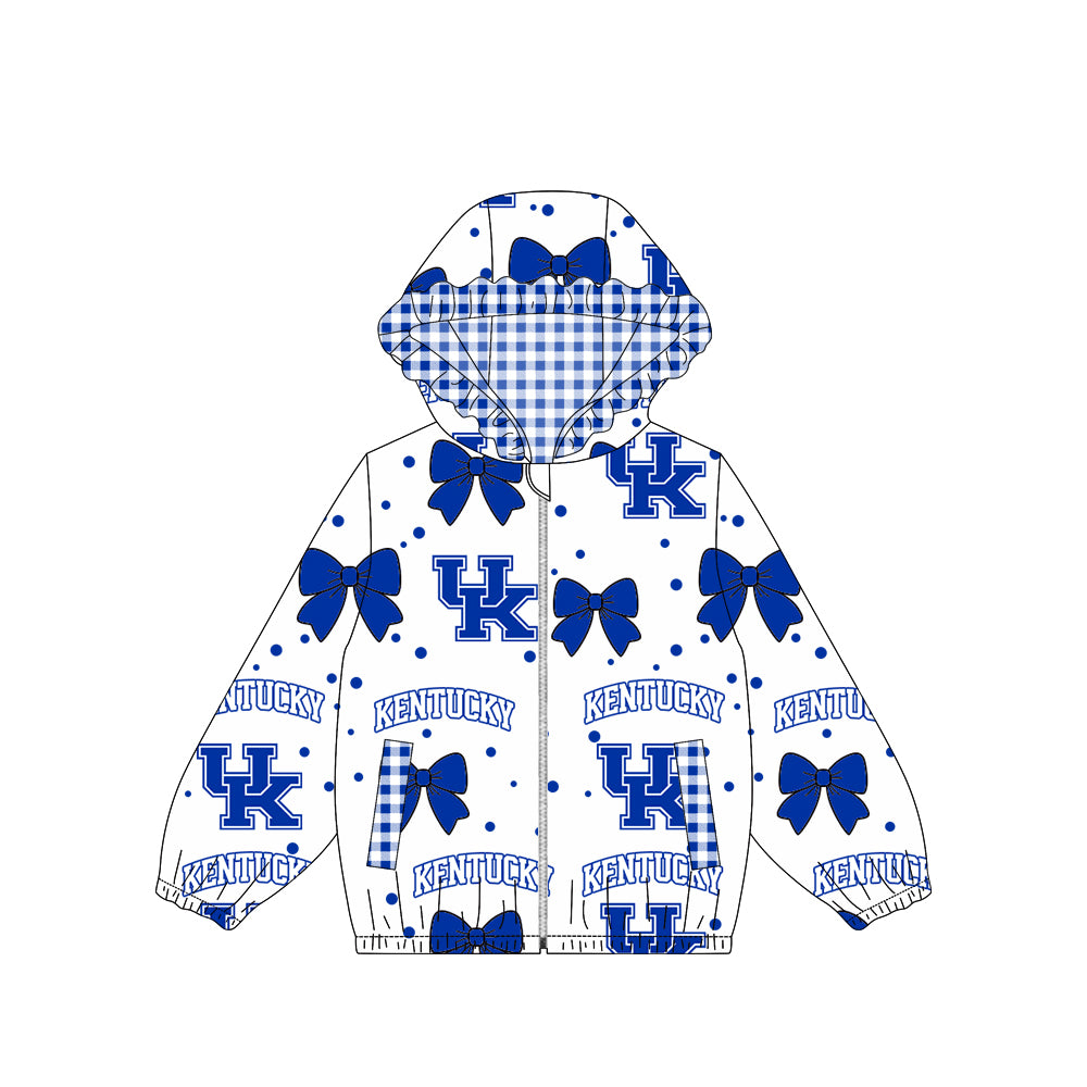 9.5 Preorder Baby Girls Sport Team  Kentucky Blue Bow Gingham Trim Long Sleeve jacket