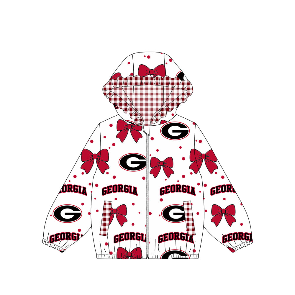 9.5 Preorder Baby Girls Sport Team Georgia Bow Gingham Trim Long Sleeve jacket