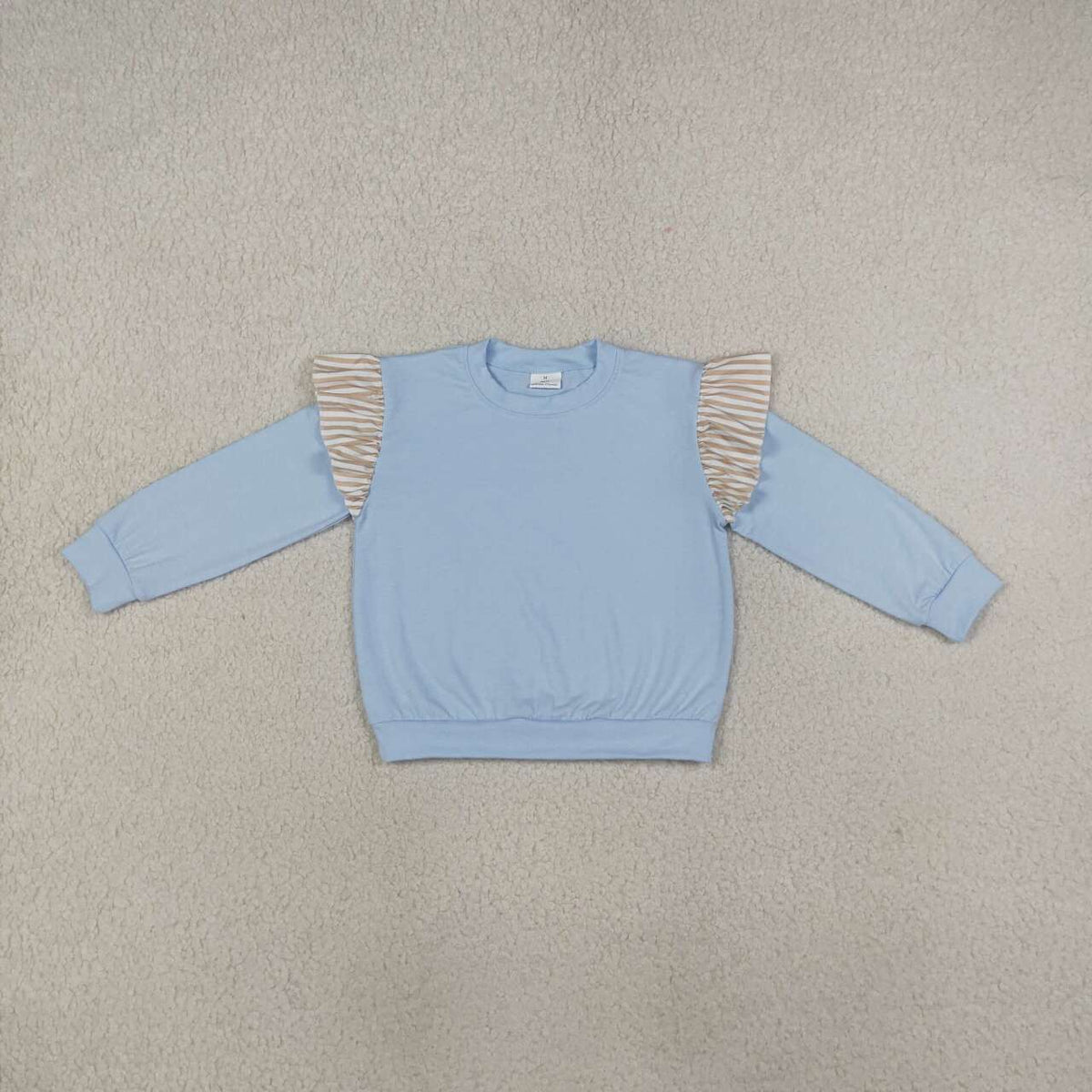 GT1843 Girls Light Blue Striped Flutter Sleeve Sweatshirt Tops