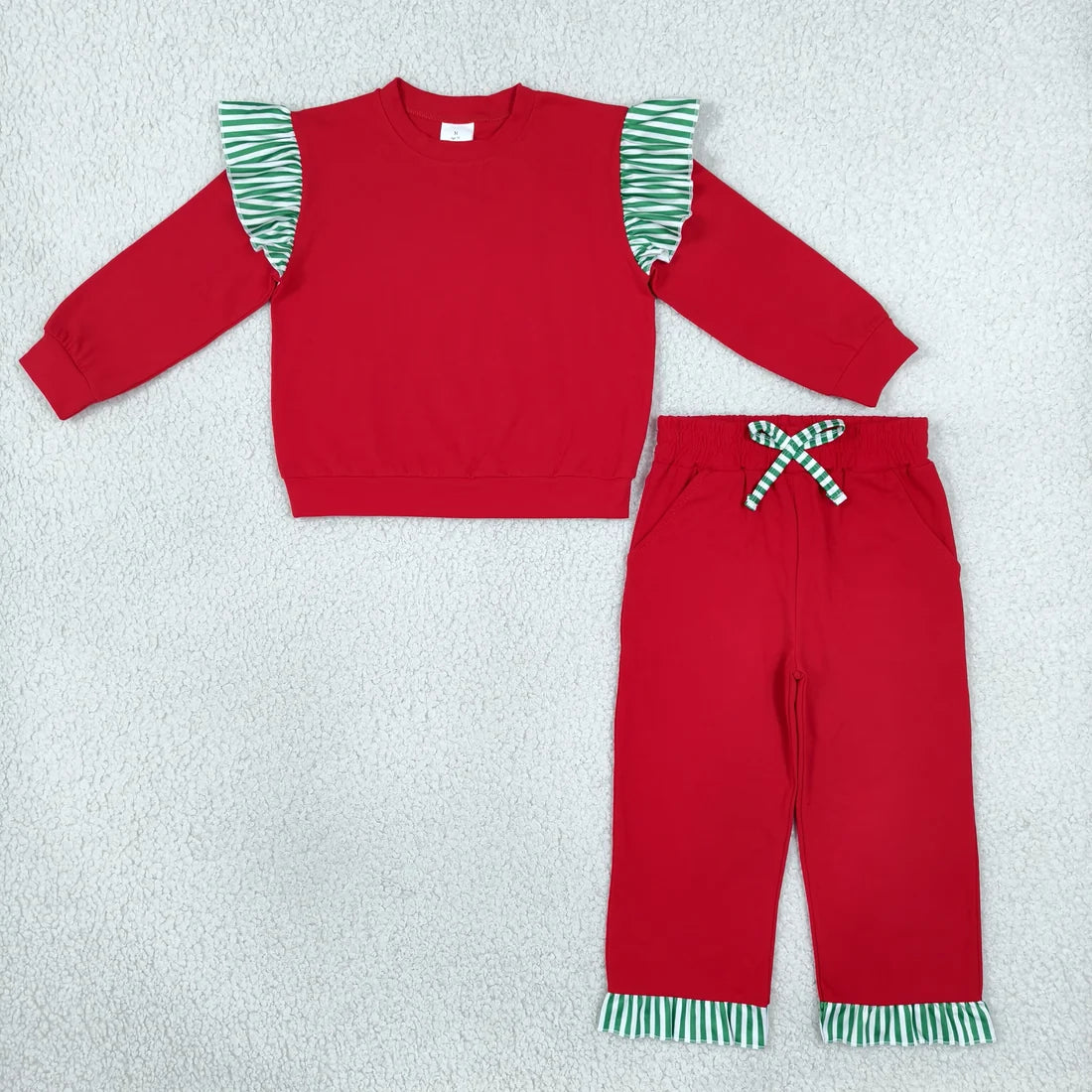 Sibling Kids Girls Red Long Sleeve Top with Pants and Shorts Outfit