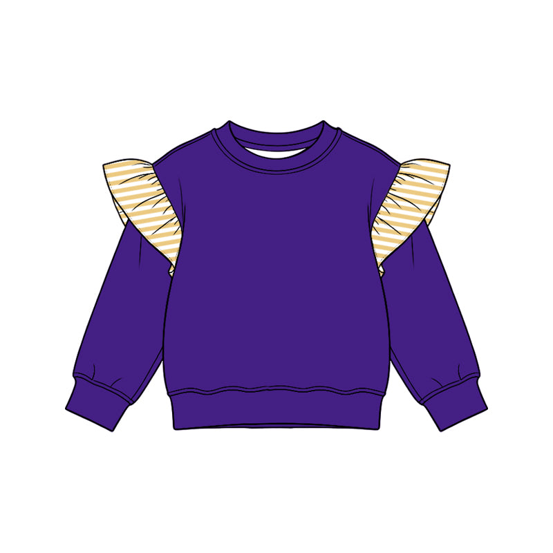 8.15 Preorder Kids Girls Yellow Striped  Flutter Long Sleeve Purple Top