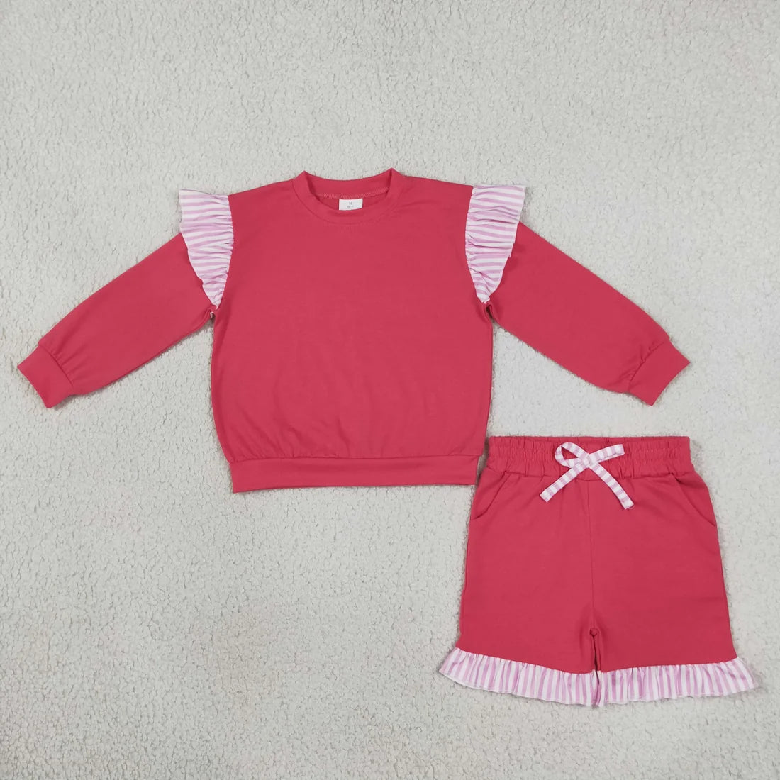 Sibling Kids Girls Hot Pink Long Sleeve Top with Pants and Shorts Outfit