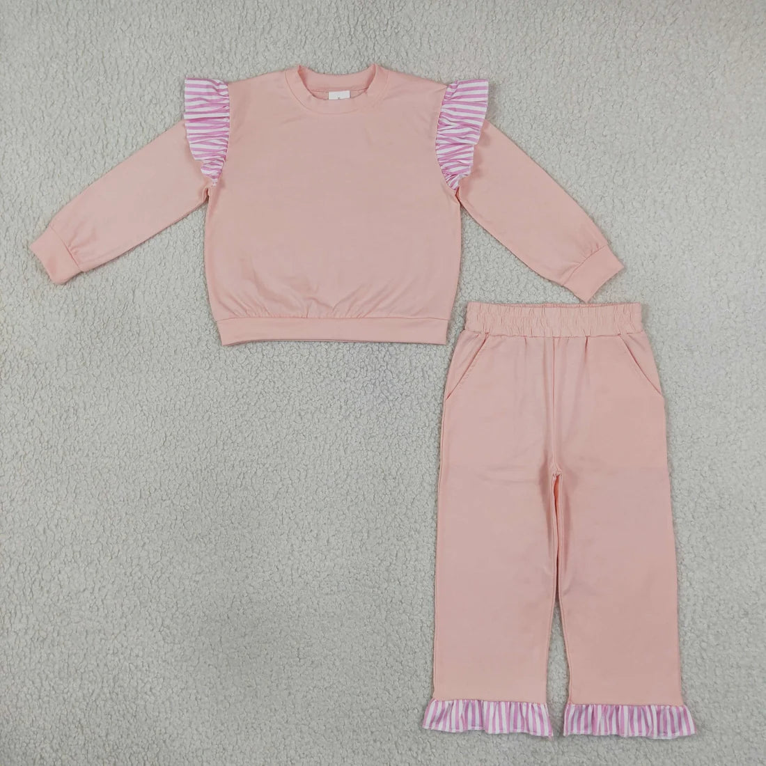 Sibling Kids Girls Pink Long Sleeve Top with Pants and Shorts Outfit