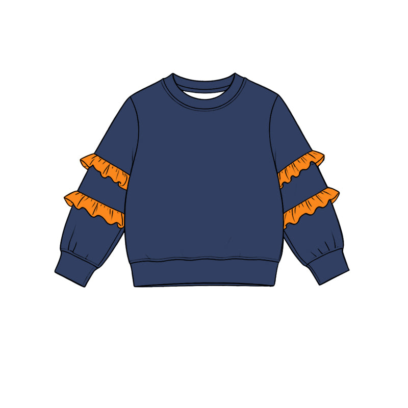 8.19 Preorder Kids Navy Orange Ruffle Long Sleeve Fall Pullover Top