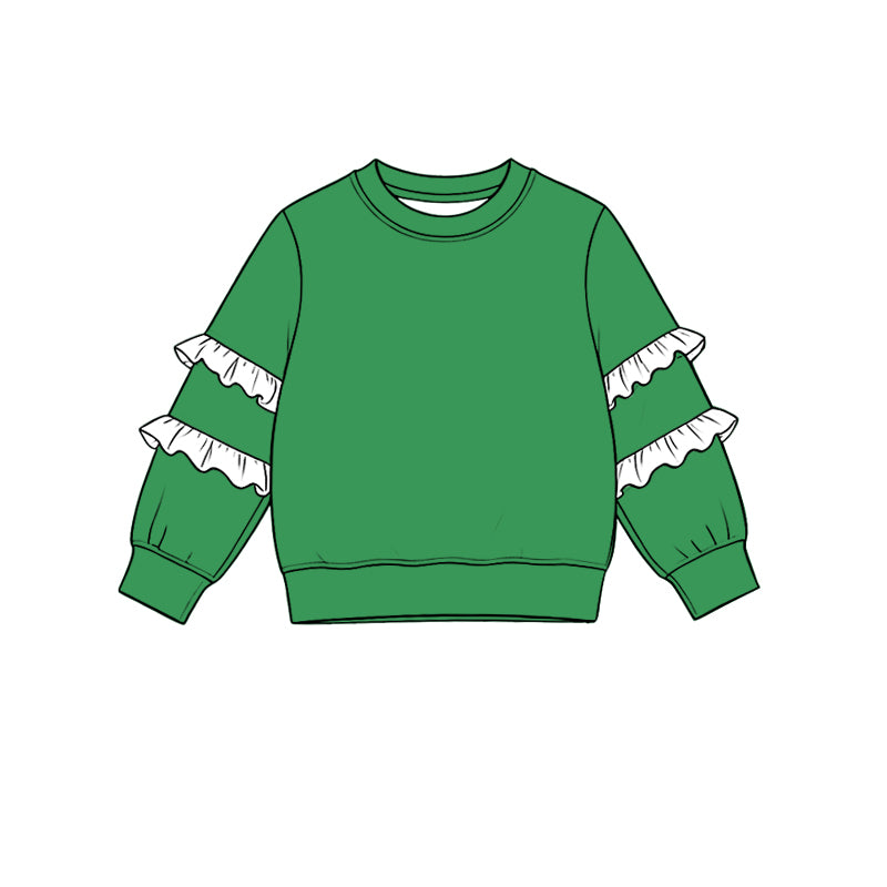 8.19 Preorder Kids Green White Ruffle Fall Pullover Sweatshirt