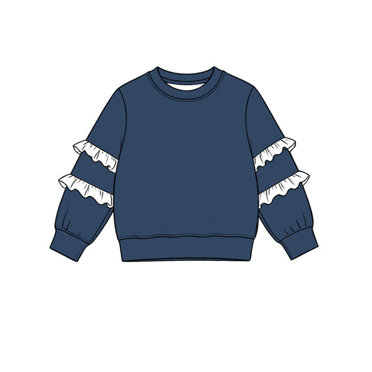 8.19 Preorder Kids Navy White Ruffle Long Sleeve Sweatshirt Top