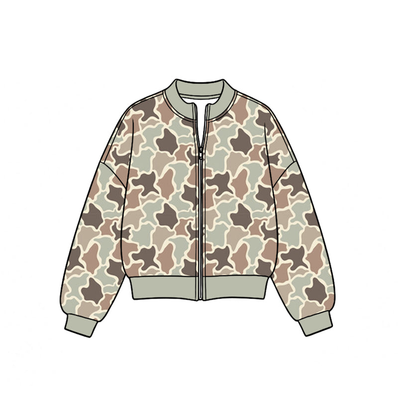 8.19 Preorder Girls Neutral Camo Print Zip‑Up Active Jacket