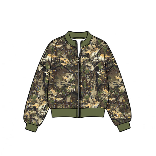8.19 Preorder Girls Woodland Camo Print Zip‑Up Active Jacket
