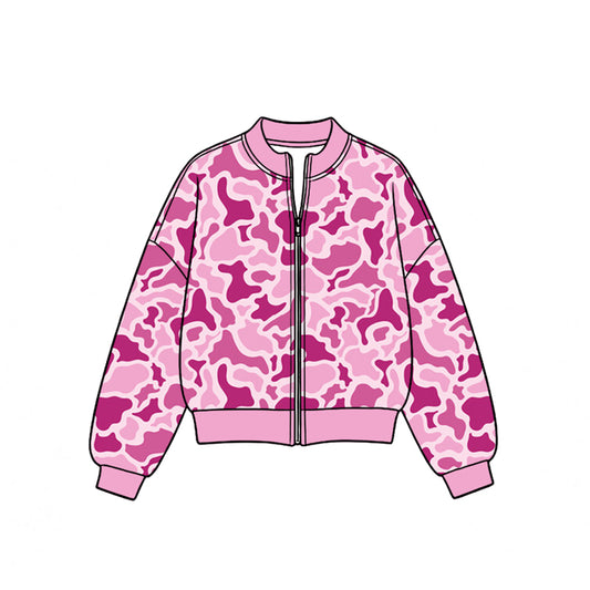 8.19 Preorder Girls Pink Camo Print Zip‑Up Active Jacket