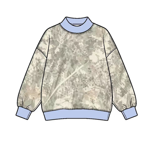 8.12  Preorder Adult Leaf Camo Active Sweatshirt Light Blue Trim