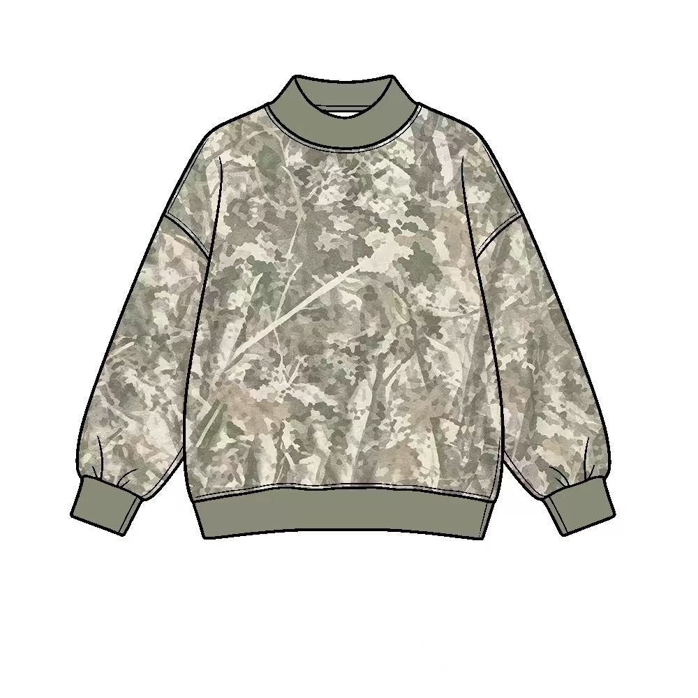 8.12  Preorder Adult Leaf Camo Active Sweatshirt Olive Trim
