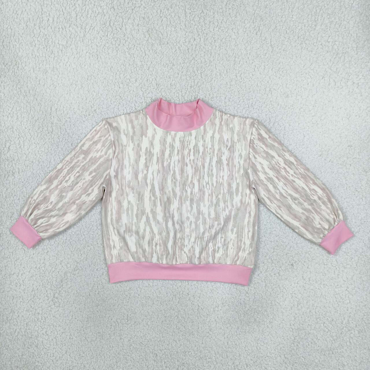 GT1889 Pink Trim Camo Active Girls Long Sleeve Mock Neck Sweatshirt Yoga Top