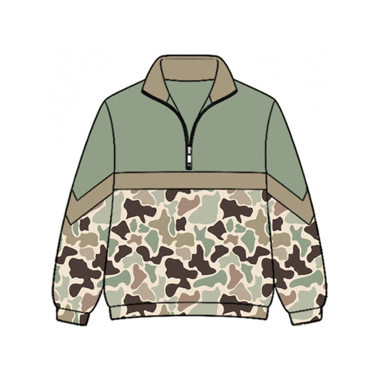 8.28 GT1894 Preorder Green Brown Camo Print Girls Zipper Pullover Top