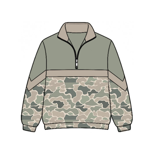 8.28 GT1895 Preorder Green Khaki Camo Print Girls Zipper Pullover Top