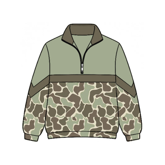 8.28 GT1896 Preorder Brown Green Camo Print Girls Zipper Pullover Top
