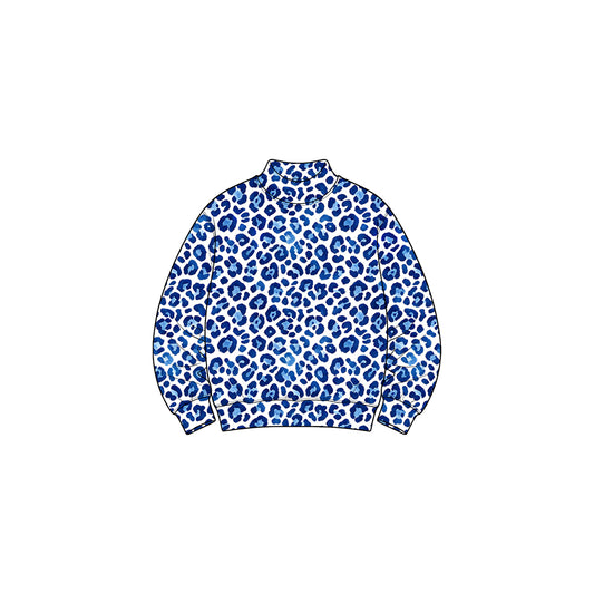 8.31 PreorderGT1903  Baby Girls Blue Leopard Long Sleeve Mock Neck Top