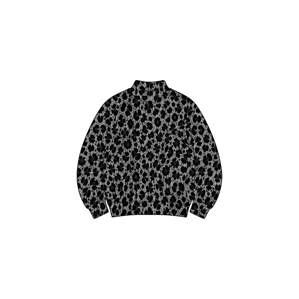 8.31 Preorder GT1904 Baby Girls Black  Leopard Long Sleeve Mock Neck Top