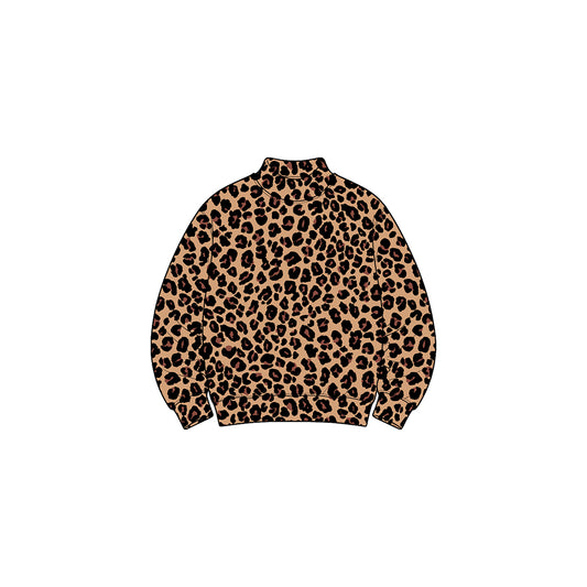 8.31 Preorder GT1905 Baby Girls Fall Leopard Long Sleeve Mock Neck Top
