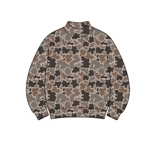 8.31 GT1908 Preorder Adult Brown Camo Print Woman Long Sleeve Mock Neck Yoga Tee Shirts Top