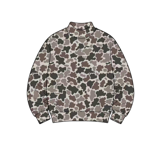 8.31 GT1909 Preorder Adult Brown Camo Print Woman Long Sleeve Mock Neck Yoga Tee Shirts Top