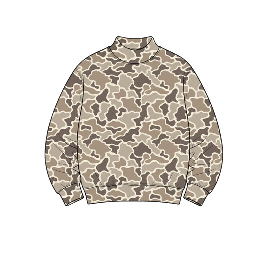 8.31 GT1911 Preorder Adult Brown Camo Print Woman Long Sleeve Mock Neck Yoga Tee Shirts Top