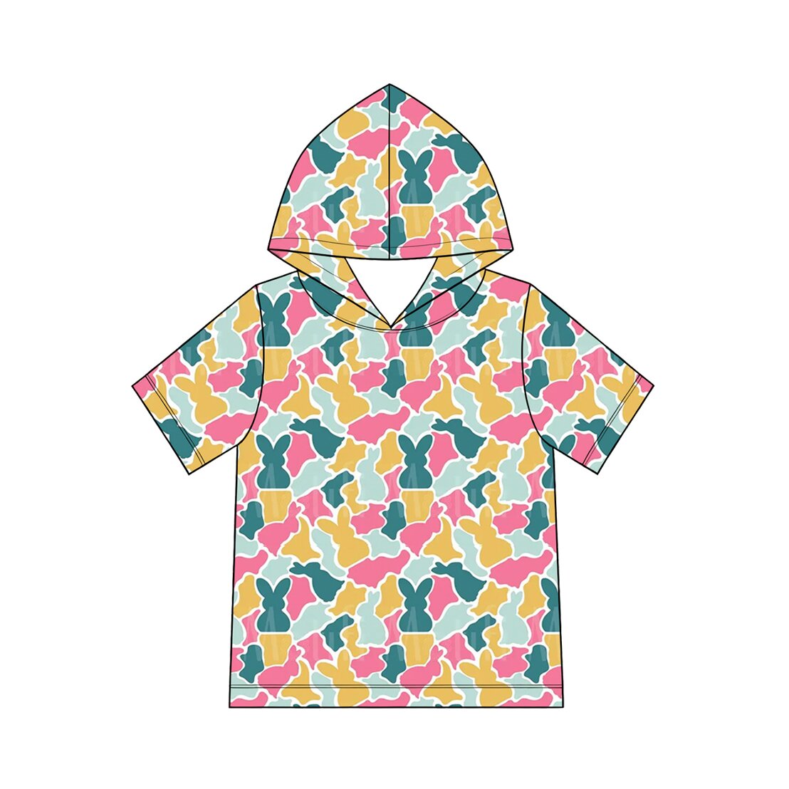 9.3   GT1919 Preorder Baby Boys Easter Yellow Bunny  Camo Short Sleeev Hoodie Top