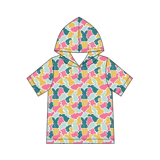 9.3   GT1919 Preorder Baby Boys Easter Yellow Bunny  Camo Short Sleeev Hoodie Top