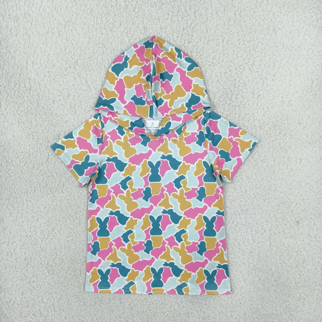 Sibling Toddler  Boys  Girls Easter Rabbit Camo Short Sleeve Hoodie Top