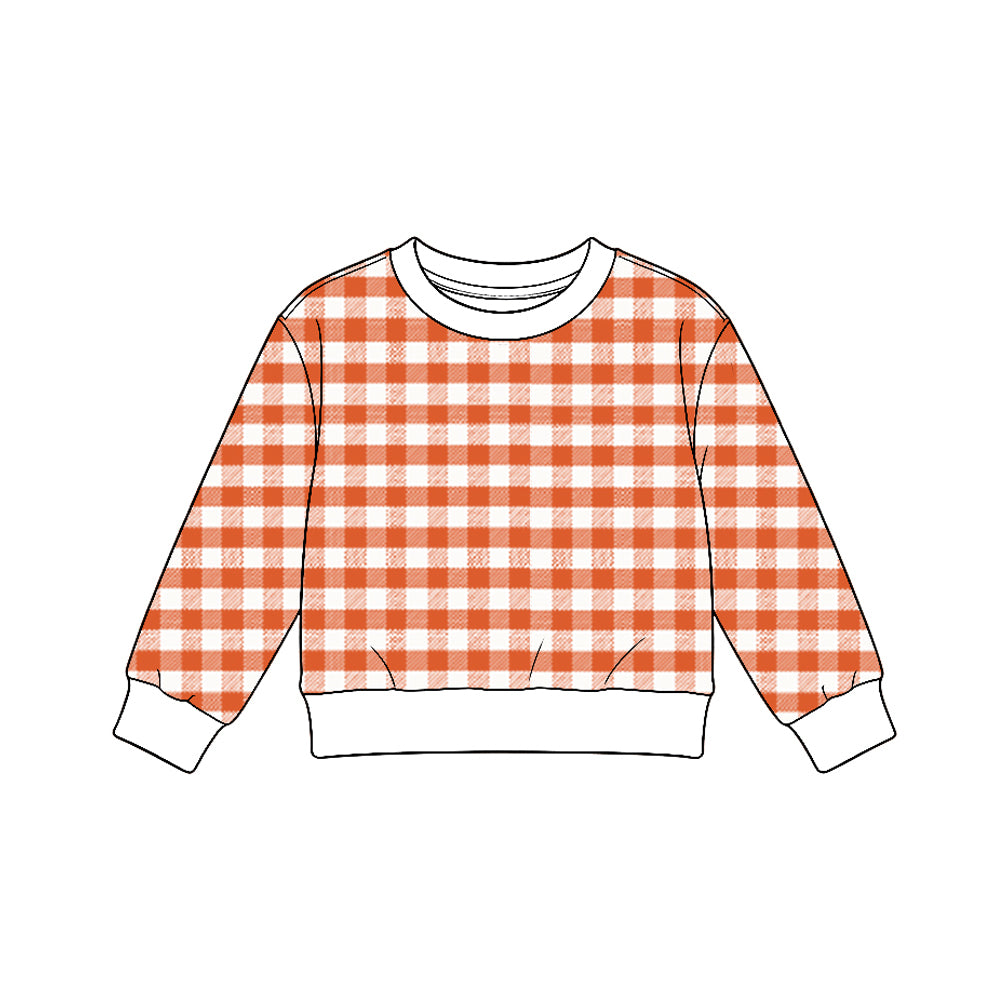 10.5 GT1946 Preorder Orange Checkered Print Girls Yoga Tee Shirts Top