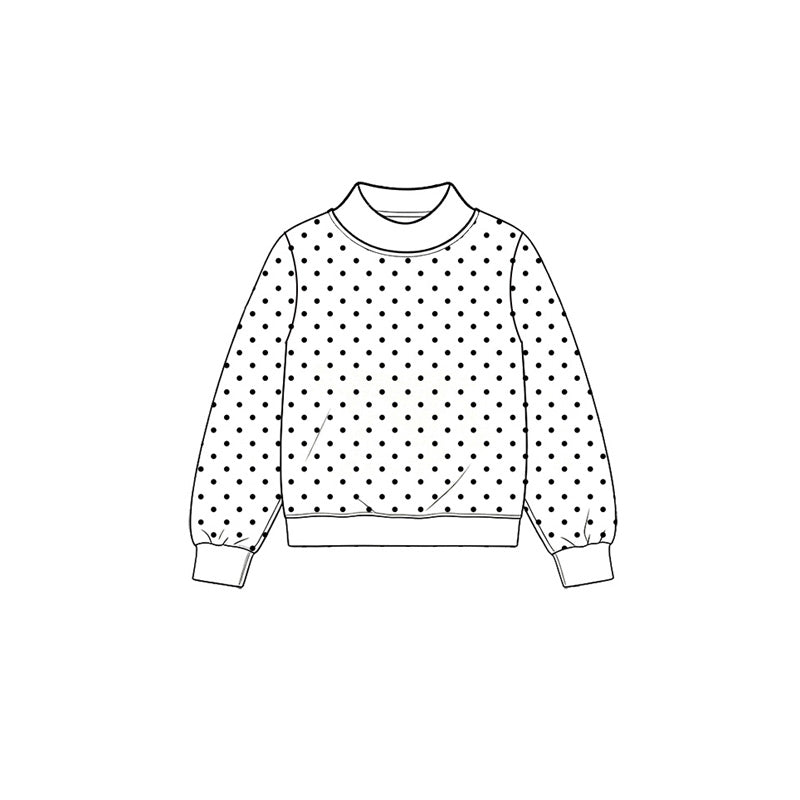 10.13 GT1956 Preorder Kids Girls Black Polka Dot Choker Long Sleeve Top