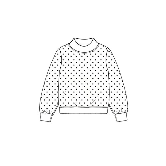 10.13 GT1956 Preorder Kids Girls Black Polka Dot Choker Long Sleeve Top