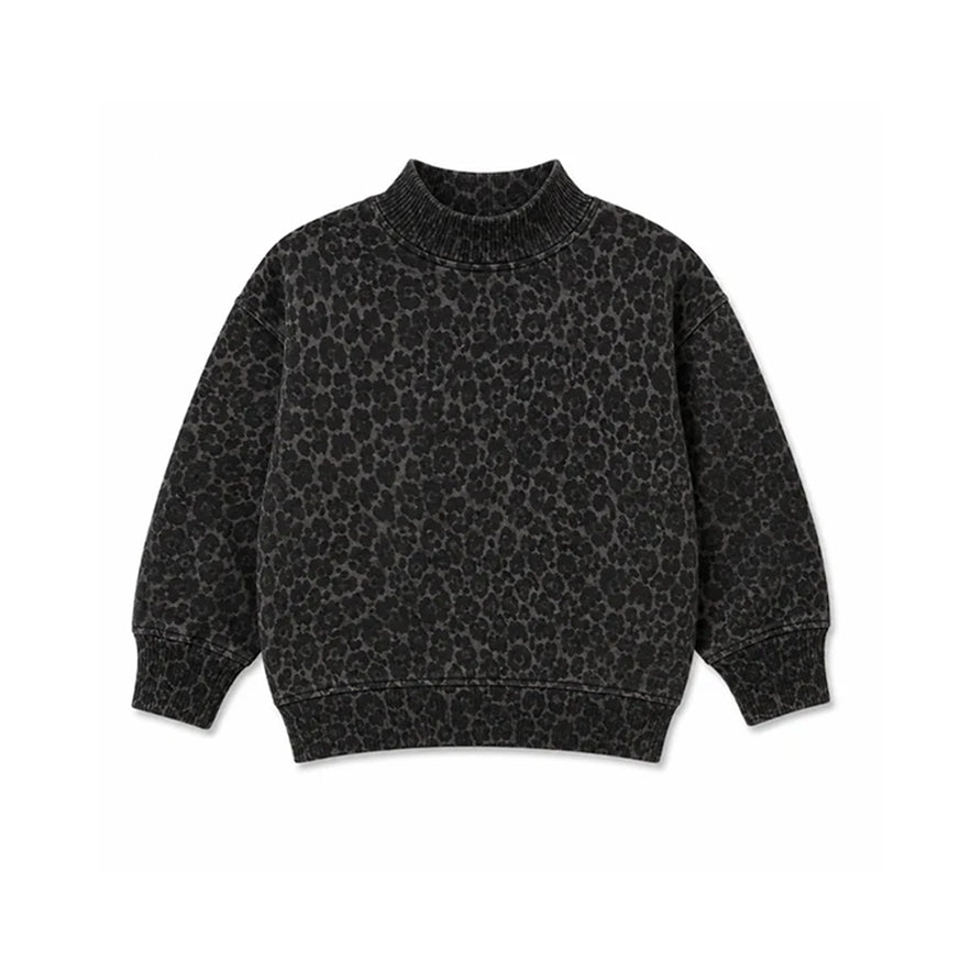 10.13 Preorder GT1958 Black Leopard Print Girls Mock Neck Long Sleeve Tee Shirts Top