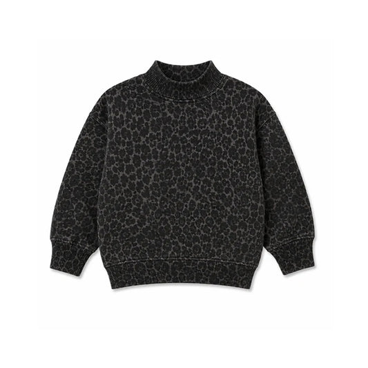 10.13 Preorder GT1958 Black Leopard Print Girls Mock Neck Long Sleeve Tee Shirts Top