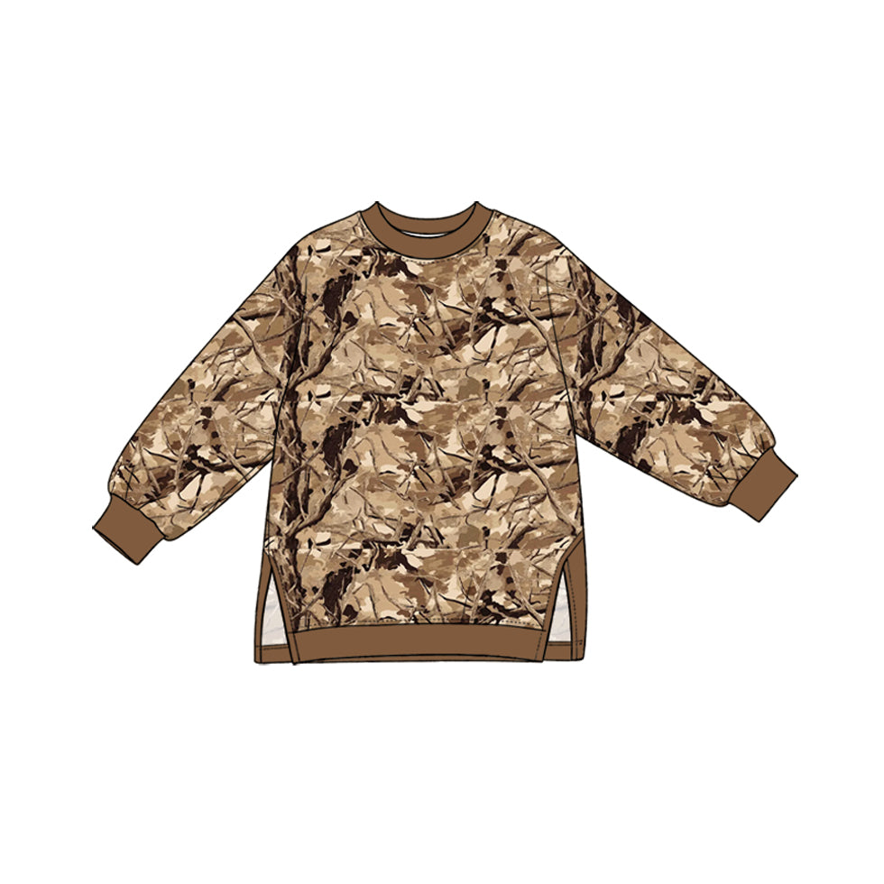 10.14 GT1965 Preorder Brown Branch Camo Print Girls Long Sleeve Yoga Tee Shirts Top