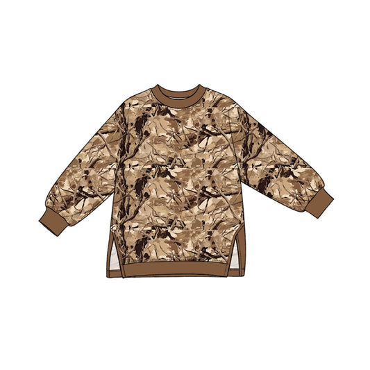 10.14 GT1965 Preorder Brown Branch Camo Print Girls Long Sleeve Yoga Tee Shirts Top