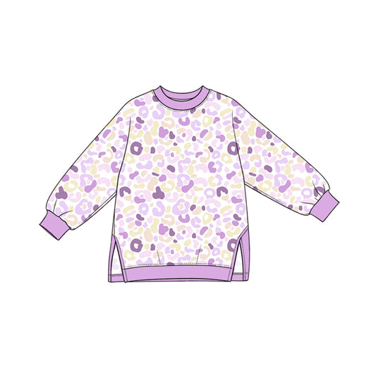 GT1968 Preorder Kids Girls Purple Leoaprd  Long Sleeve Top
