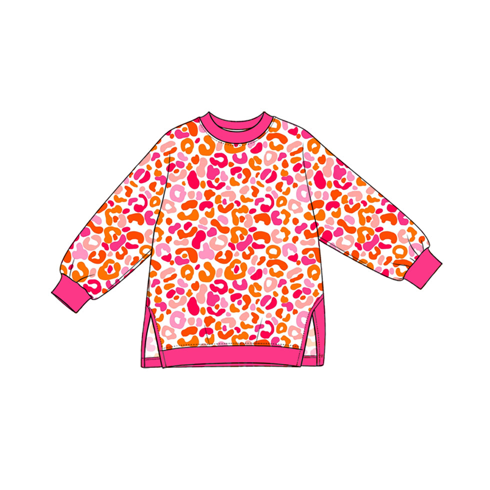GT1969 Preorder Kids Girls Hot Pink Leoaprd  Long Sleeve Top