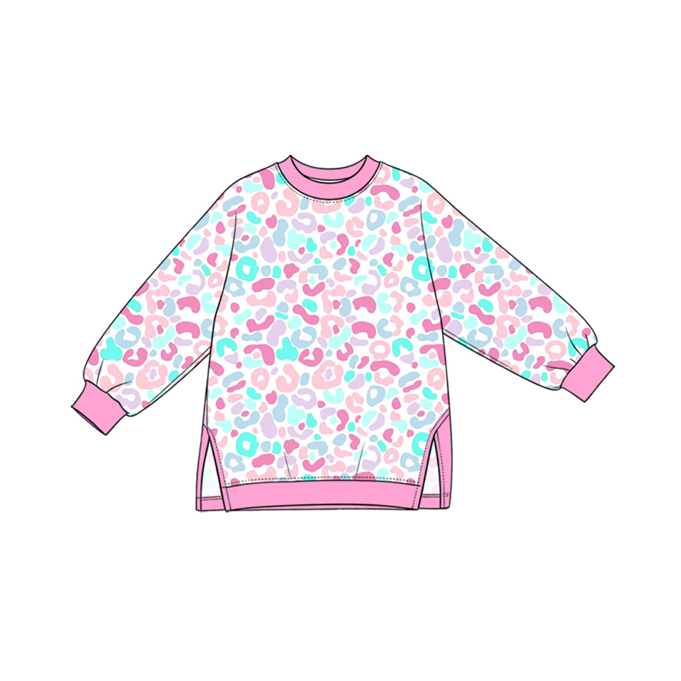 GT1970 Preorder Kids Girls Blue Pink Leoaprd  Long Sleeve Top