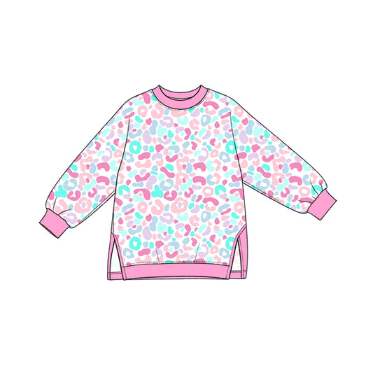 GT1970 Preorder Kids Girls Blue Pink Leoaprd  Long Sleeve Top