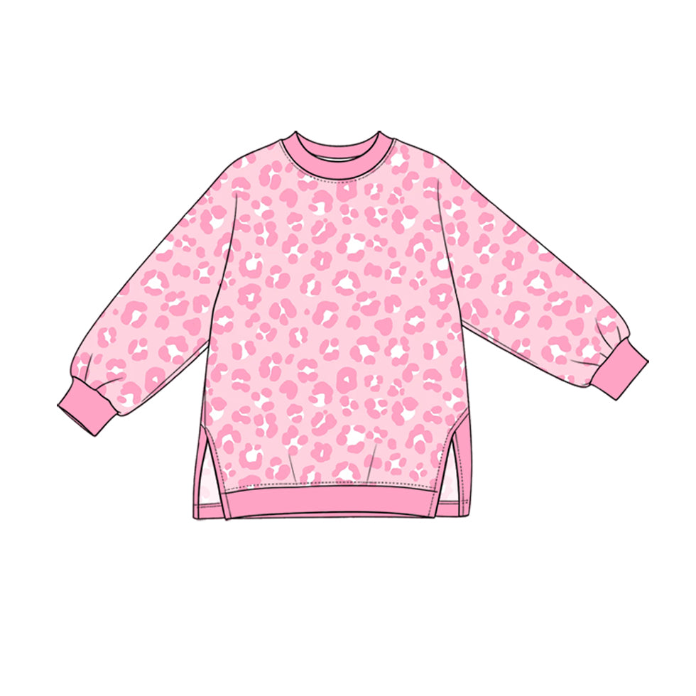 GT1972 Preorder Kids Girls Pink Leoaprd  Long Sleeve Top