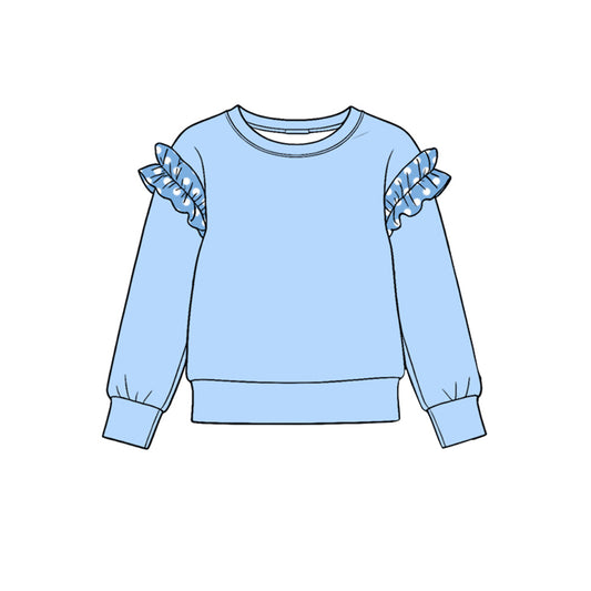 10.21 GT1985 Preorder Girls Blue Dot Ruffle Flutter Sleeve Tee Shirts Top