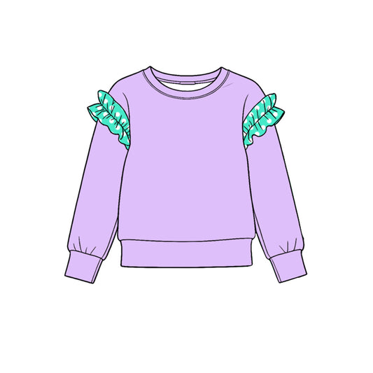 10.21 GT1987 Preorder Girls Lavender Dot Ruffle Flutter Sleeve Tee Shirts Top