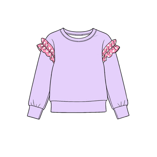 10.21 GT1988 Preorder Girls Lavender Dot Ruffle Flutter Sleeve Tee Shirts Top