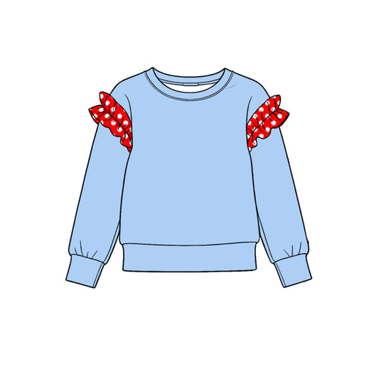 10.21 GT1990 Preorder Girls Blue Dot Ruffle Flutter Sleeve Tee Shirts Top