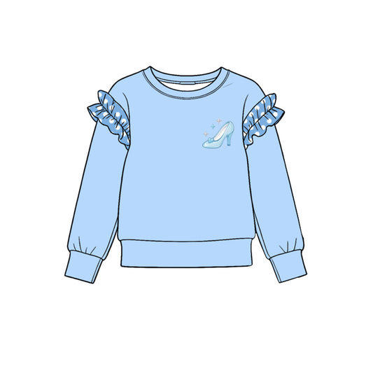 10.21 GT1991 Preorder Glass Slipper Print Dot Ruffle Flutter Sleeve Girls Blue Tee Shirts Top