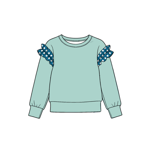 10.22 GT1998 Toddler Girl  Sage Green Polka Dot Ruffle Flutter Sleeve Top