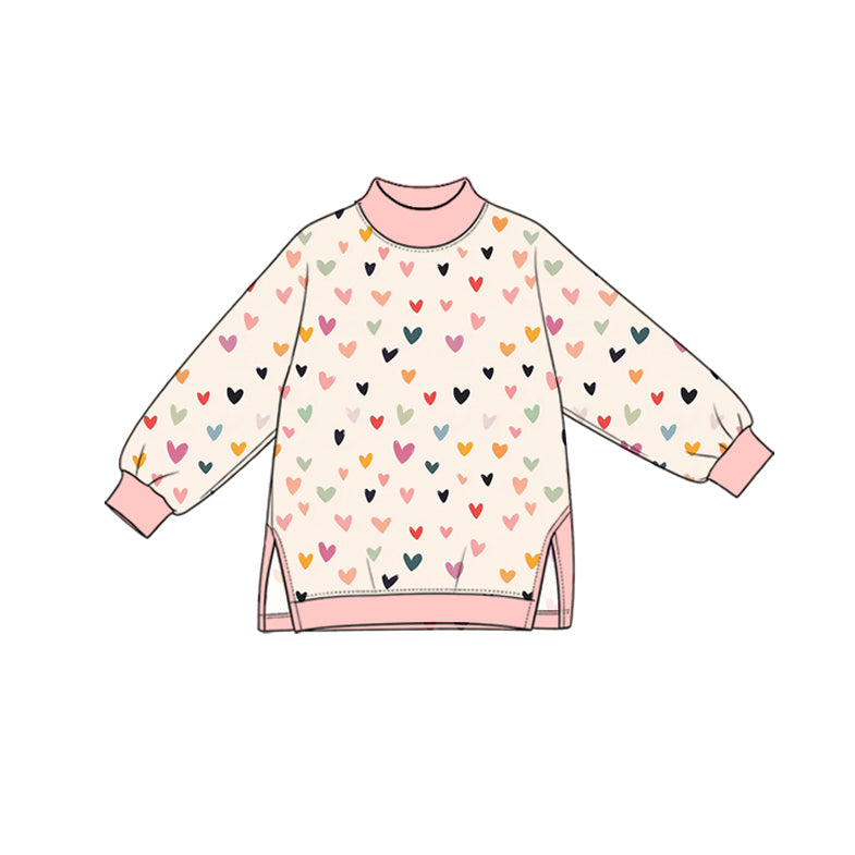 10.26 GT2008 Preorder Kids Girls  Colorful Heart Mock Neck Long  Sleeve Active Top